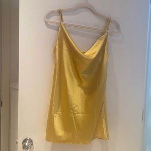 Yellow satin mini slip dress